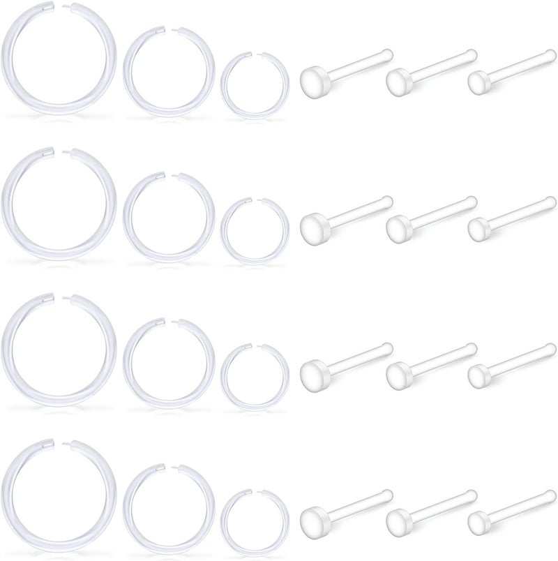 Ftovosyo 18G Clear Nose Studs Plastic Clear Nose Rings for Work Sports MRI Different Sizes Nose Retainer Nostril Piercing Jewelry for Women Men - Image 1